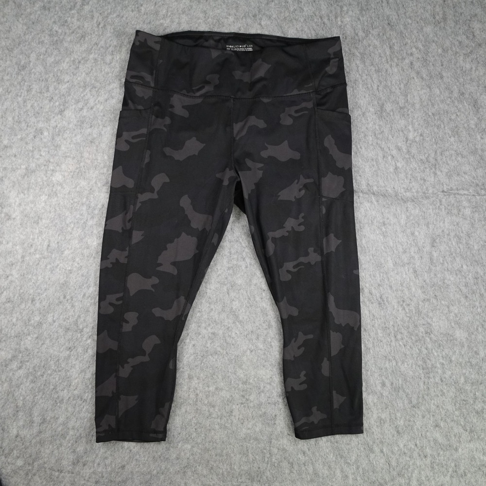Yogalicious Leggings Women 2X Black Camo High Waisted Side Pockets Cropped Lux